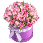 Бокс из 35 розовых пионовидных тюльпанов